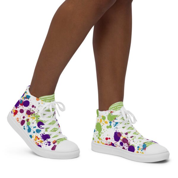 SOUL Chakras Paint Splatter Women’s High Top Canvas Shoes White and Green - Image 3