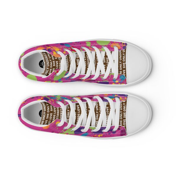 Chakras Women’s High Top Canvas Shoes Pink and White - Image 9