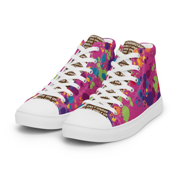 Chakras Women’s High Top Canvas Shoes Pink and White - Image 4