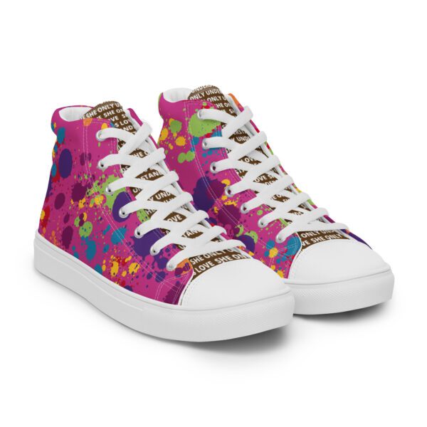 Chakras Women’s High Top Canvas Shoes Pink and White - Image 7